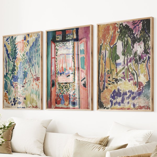 Set of 3 Matisse Exhibition Print, Watercolor Matisse Trendy Poster Set, Henri Matisse Painting, Three Piece Abstract Museum Wall Art Set