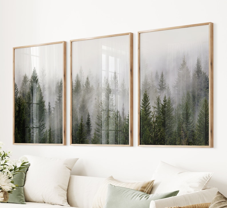 Foggy Forest Prints Set of 3: Misty Pine Tree Giclee Posters - Etsy