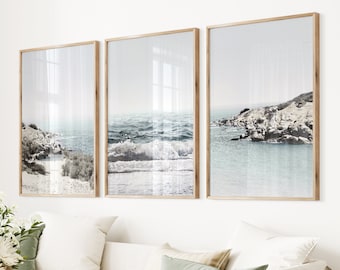 Giclee Ocean Print Set: Coastal Beach Landscape Triptych
