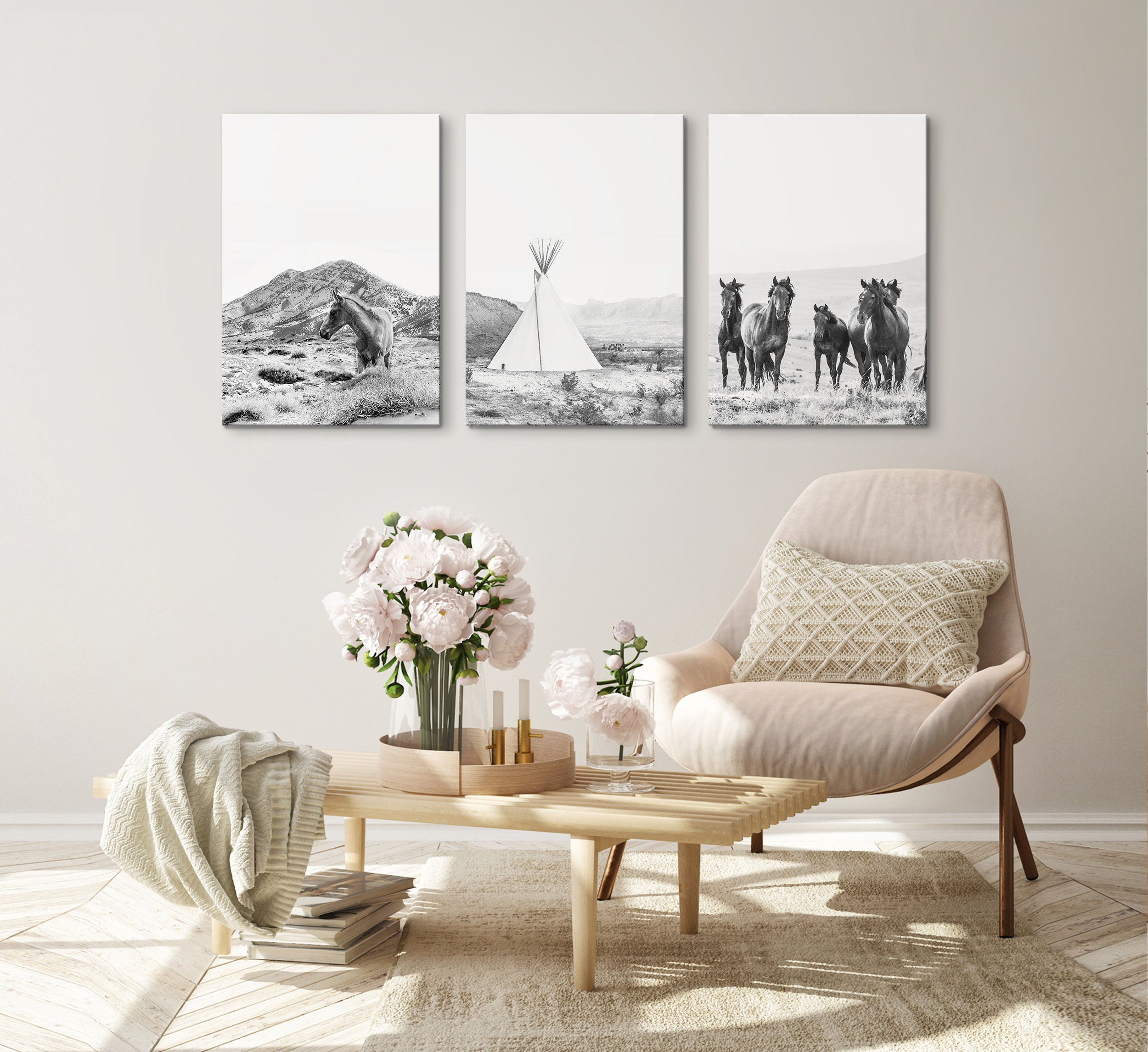 Black and White Wild Horse Photo Set: Utah Desert Art Prints - Etsy