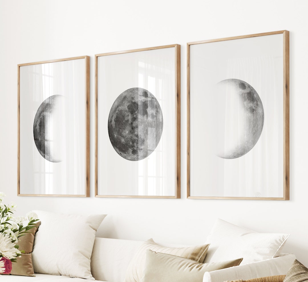 Moon Phase Art Print Set: Monochrome Celestial Wall Decor - Etsy