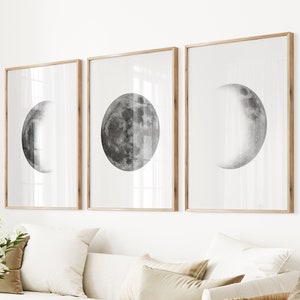 Moon Wall Decor Set of 3 Monochrome Moon Poster Above Bed Decor Moon Phase Prints La Lune Affiche Lunar Phase Photo Celestial Wall Art Decor