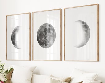 Moon Phase Art Print Set: Monochrome Celestial Wall Decor