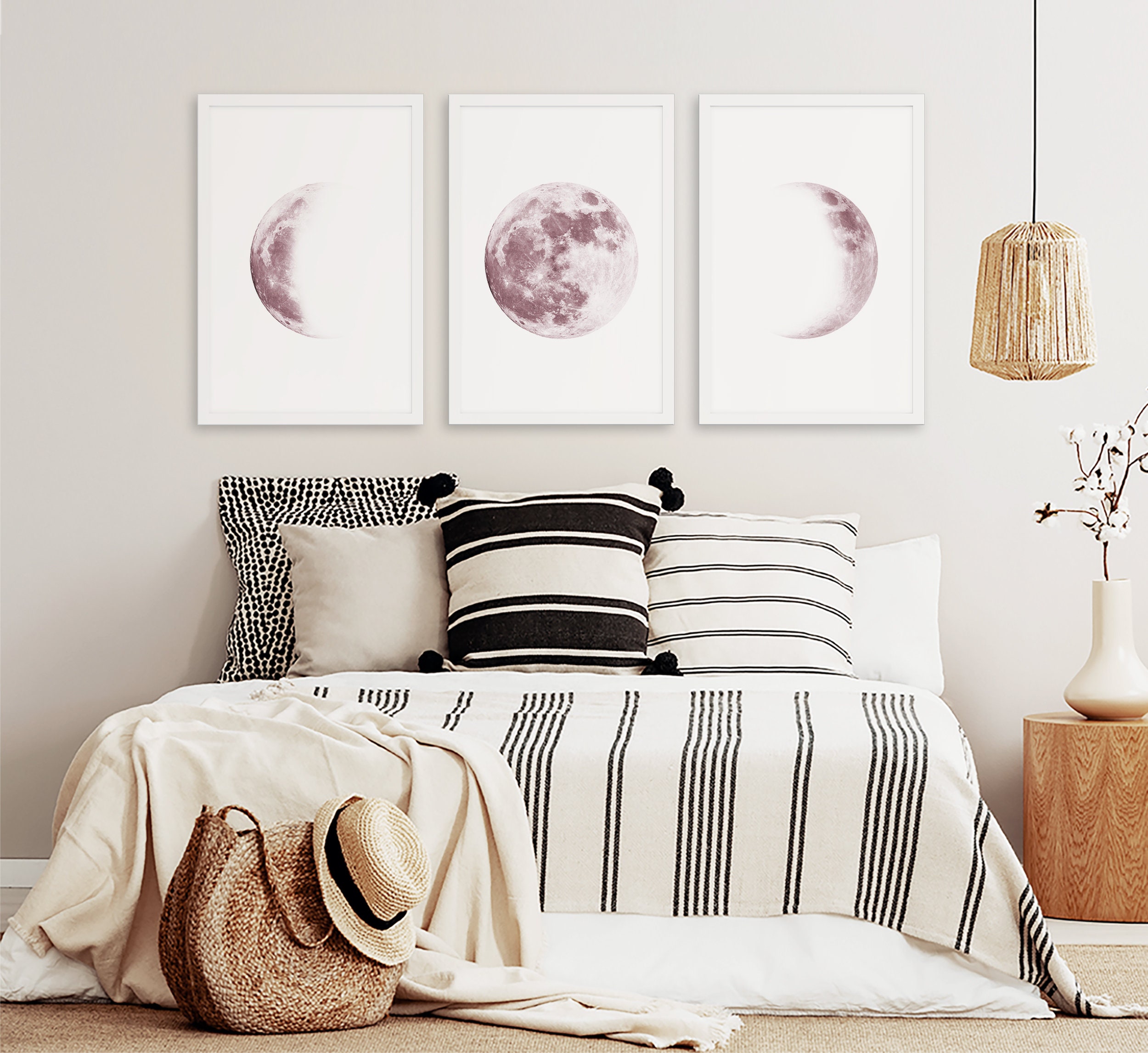Pink Moon Phases Art Print Set: Modern Boho Lunar Triptych - Etsy