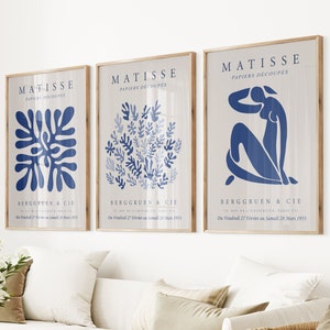 Henri Matisse Set of 3 Prints, Navy Blue Wall Art, Matisse Exhibition, Trendy Prints Art, Museum Blue Wall Art Print Set, Matisse Artwork