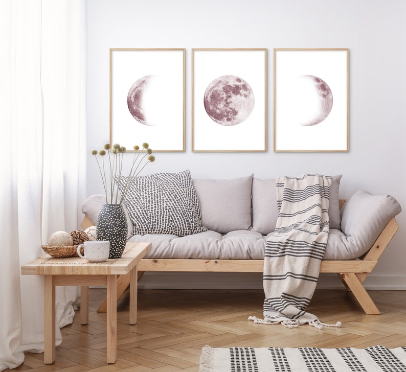 Pink Moon Phases Art Print Set: Modern Boho Lunar Triptych - Etsy