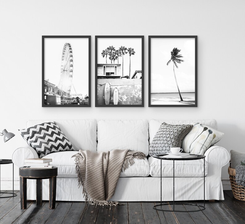 Black and White Beach Print Set Beach Life Print Large Surf Etsy