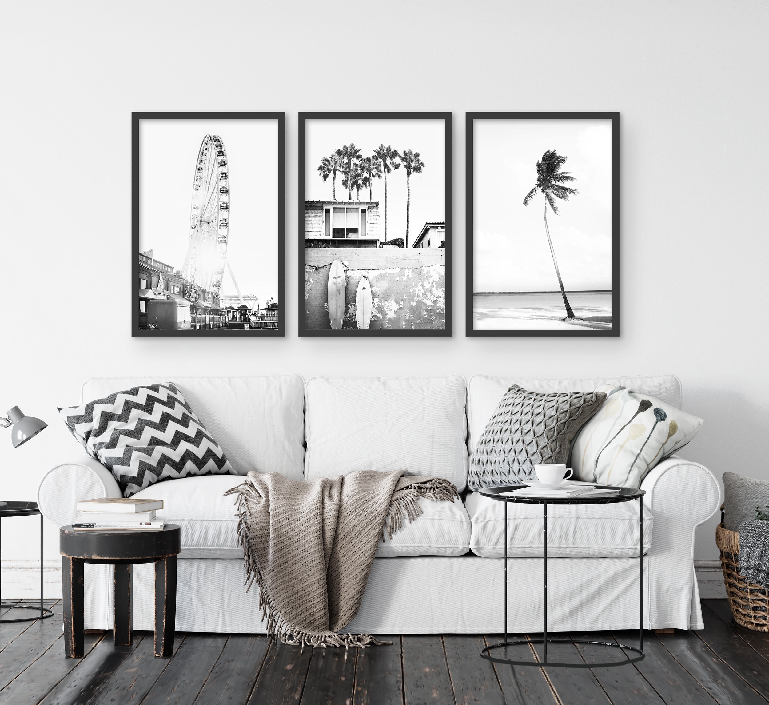 Black and White Beach Print Set Beach Life Print Large Surf Etsy
