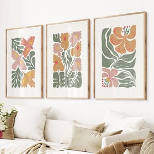 Boho Botanical Art Prints: Terracotta Flower Set of 3