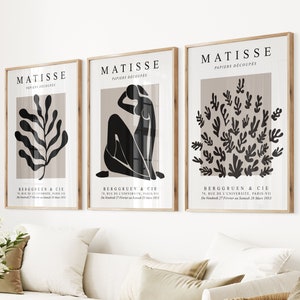 Set of 3 Henri Matisse Print, Modern Wall Art, Beige Black Matisse, Y2K posters, Matisse Museum Cut Outs, Gallery Wall Set, Home Wall Decor