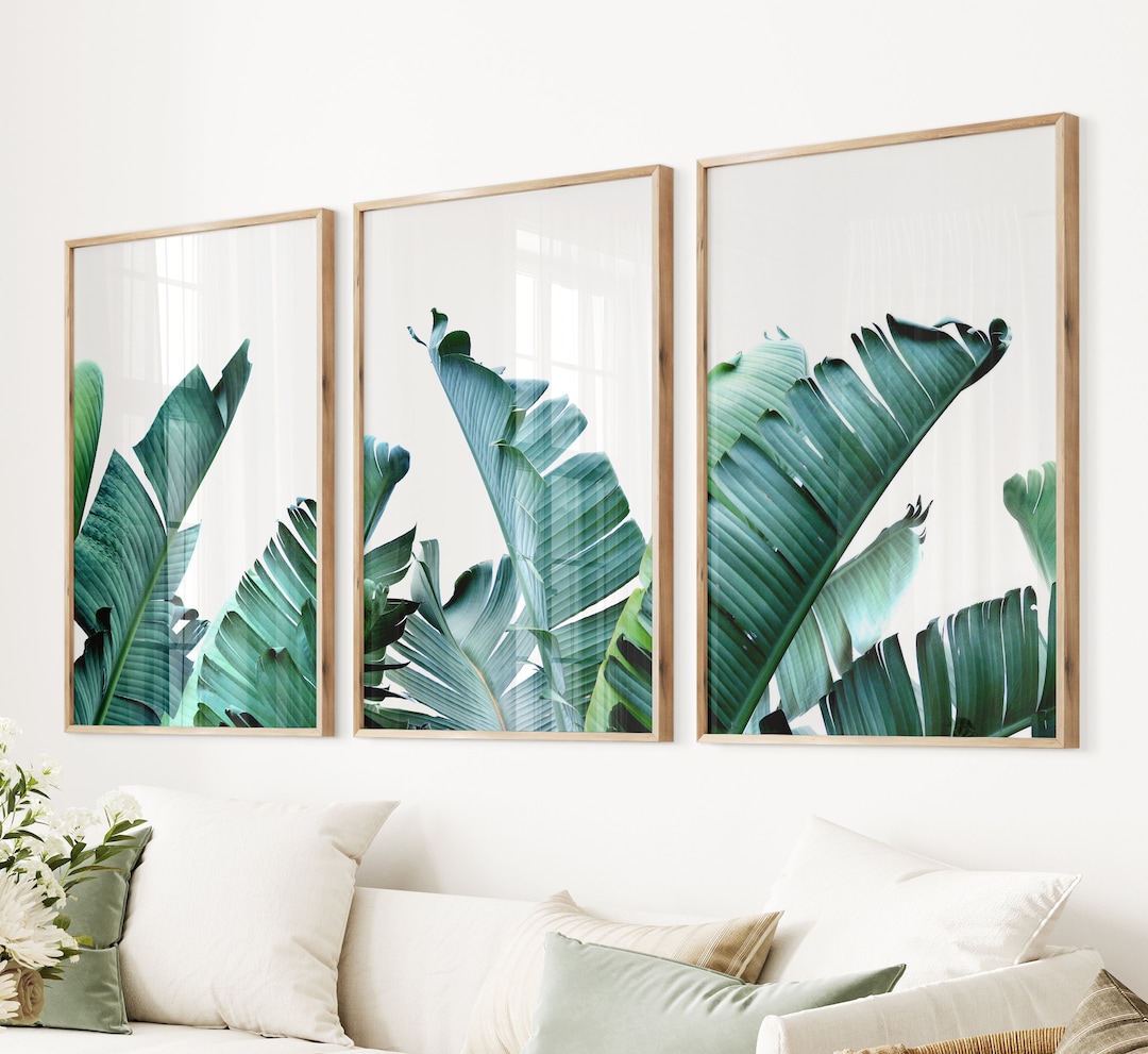 Photo inspiration: Picture Idea: Banana Leaf Print Set Tropical Greenery Wall Art Triptych