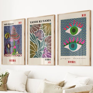 Yayoi Kusama Poster Set of 3 Museum Art, Modern Wall Art Set, Large Japanese Art Prints, Yayoi Kusama Colorful Abstract, Vintage Exhibition