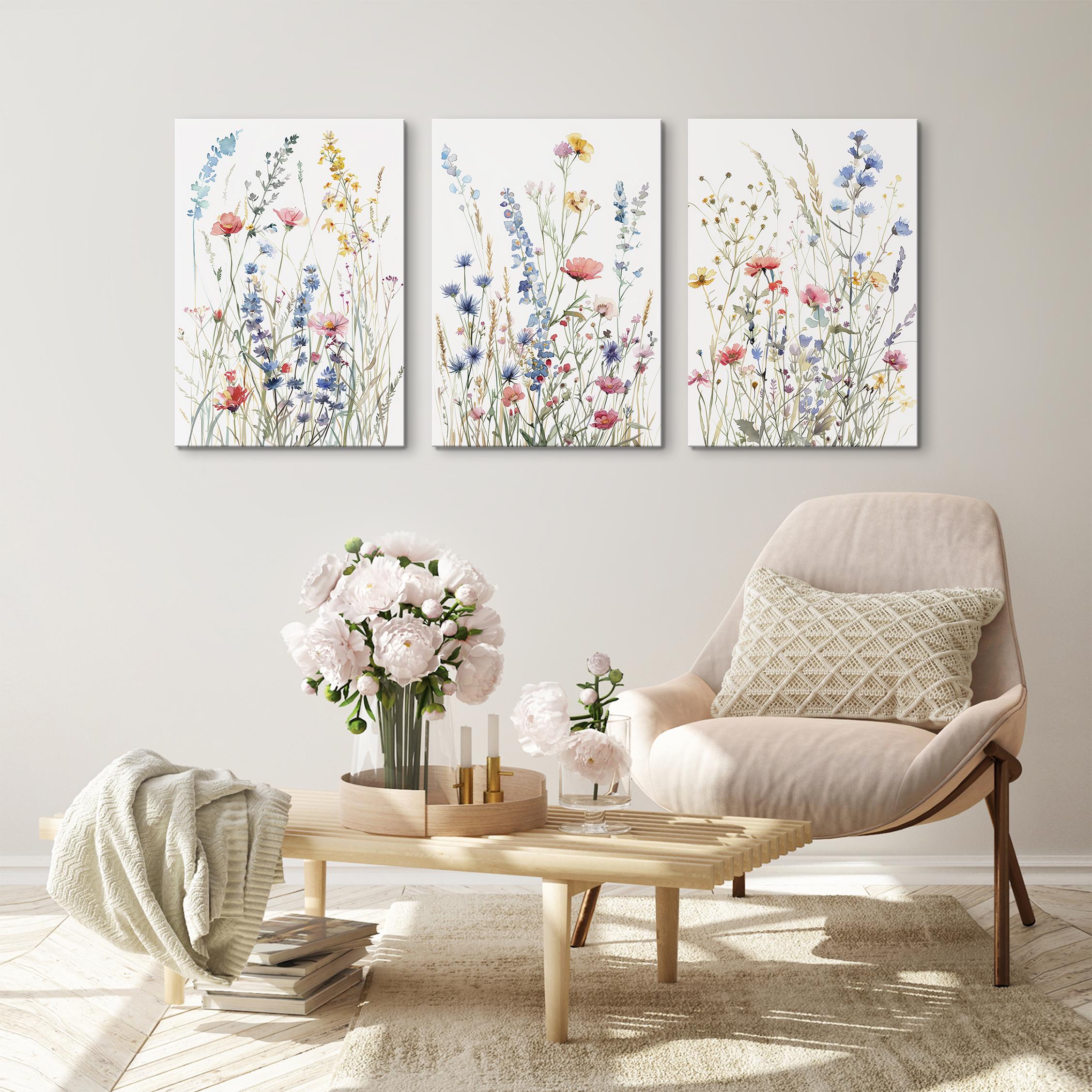 Wildflower Watercolor Art Prints: Set of 3 Botanical Meadow Wall Decor ...