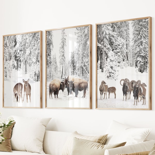 Winter Animal Prints: Deer, Bison, Goat - Nordic Woodland Set