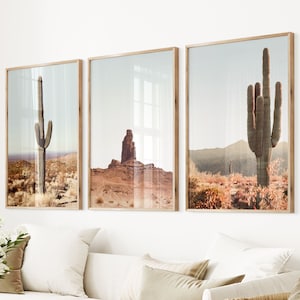 Arizona Nature Print Sedona Red Rocks Boho Southwestern Arizona Wall Art Canvas Cactus Poster Arizona Cactus Modern Desert Triptych Prints