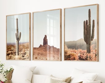 Sedona Red Rocks Triptych: Arizona Desert Cactus Art Prints