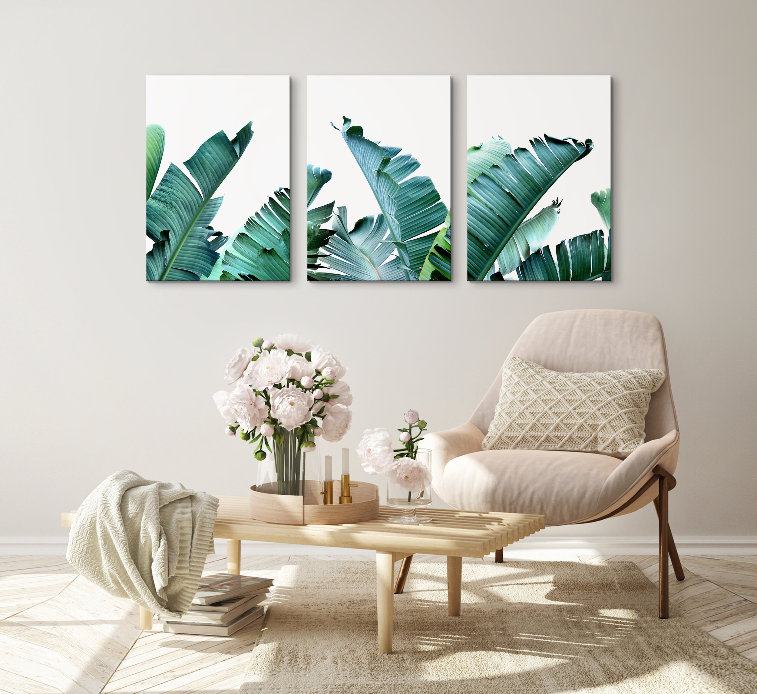 Banana Leaf Print Set of 3 Tropical Photo Botanical Triptych | Etsy