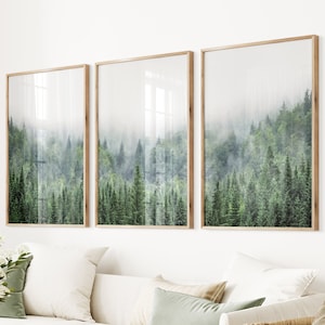 Green Forest Picture Set of 3 Forest Large Giclee Prints Pine Forest Poster Living Room Prints Landscape Set of 3 Trees Wall Art Photography