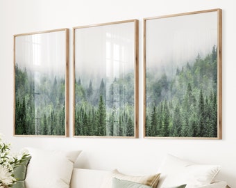 Green Forest Picture Set of 3 Forest Large Giclee Prints Pine Forest Poster Living Room Prints Landscape Set of 3 Trees Wall Art Photography
