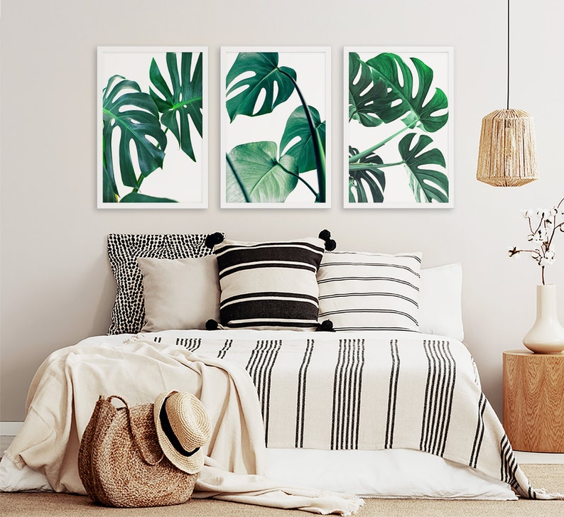 Monstera Leaf Art Prints: Set of 3 Tropical Botanical Wall Decor - Etsy