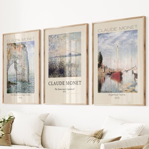 Claude Monet Set of 3 Print, Museum Exhibition, Monet Painting, Beach House Decor, Watercolor Monet, Prints Wall Art, Claude Monet Poster