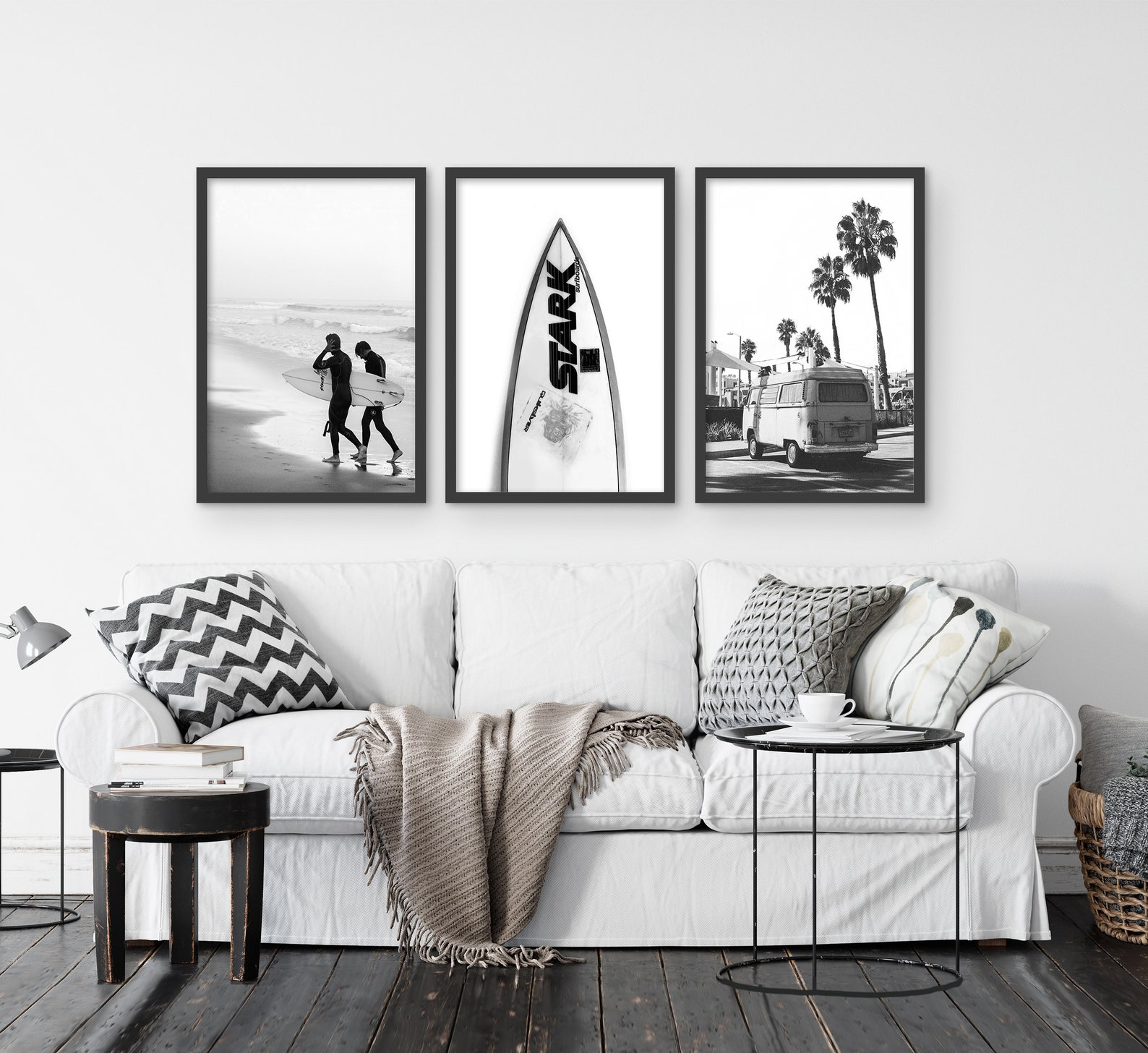 Black and White Surf Prints Set: Modern Coastal Wall Art - Etsy