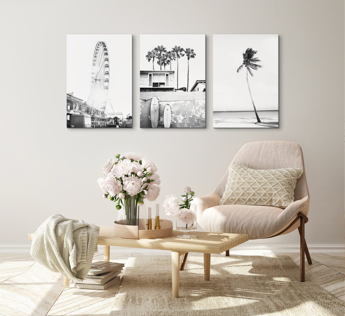 Black and White Beach Print Set Beach Life Print Large Surf Etsy