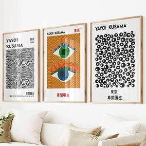 Yayoi Kusama Set of 3 Prints, Museum Exhibition, Kusama Artwork Set, Home Decor Modern Wall Art Prints,  Japanese Poster, Contemporary Art