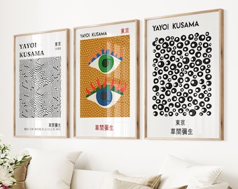 Yayoi Kusama Set of 3 Prints, Museum Exhibition, Kusama Artwork Set, Home Decor Modern Wall Art Prints,  Japanese Poster, Contemporary Art