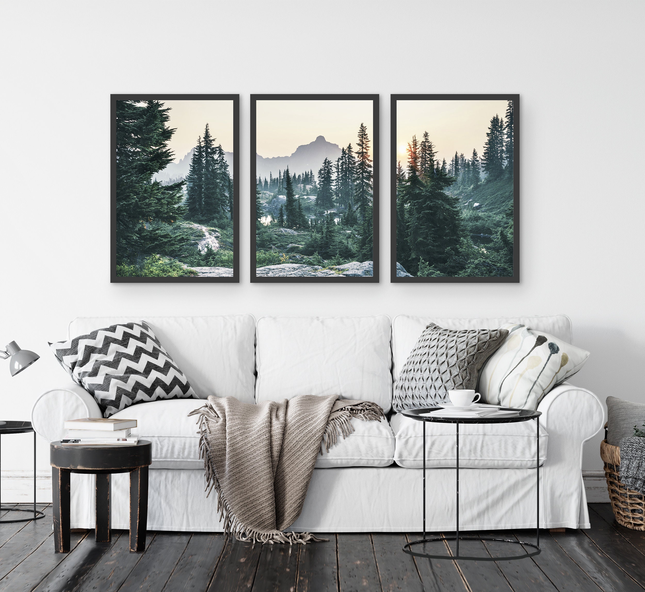 Mountain Forest Art Print Set: Scandi Landscape Giclee Poster, National ...