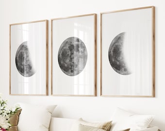 Moon Phases Poster Set: Celestial Wall Art, Luna Home Decor
