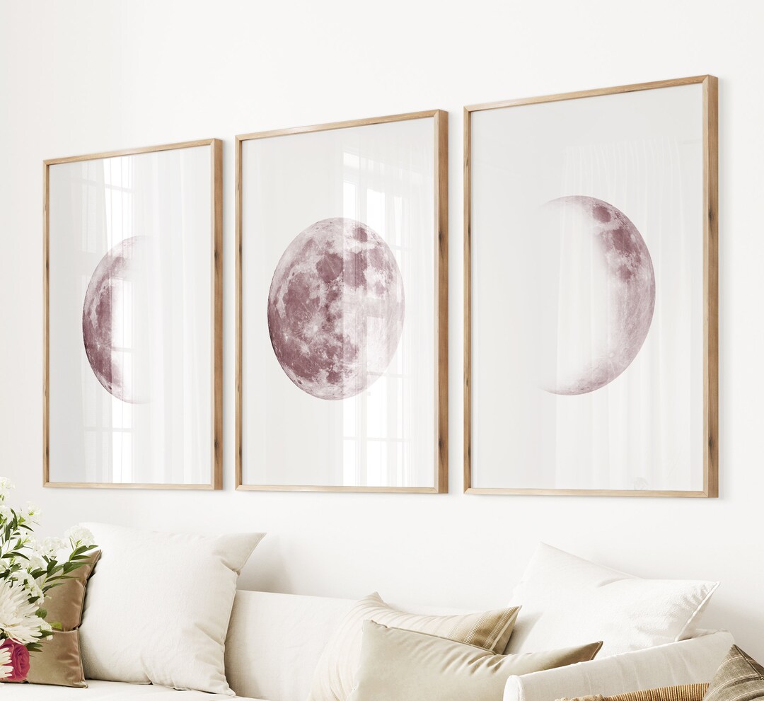 Pink Moon Phases Art Print Set: Modern Boho Lunar Triptych - Etsy
