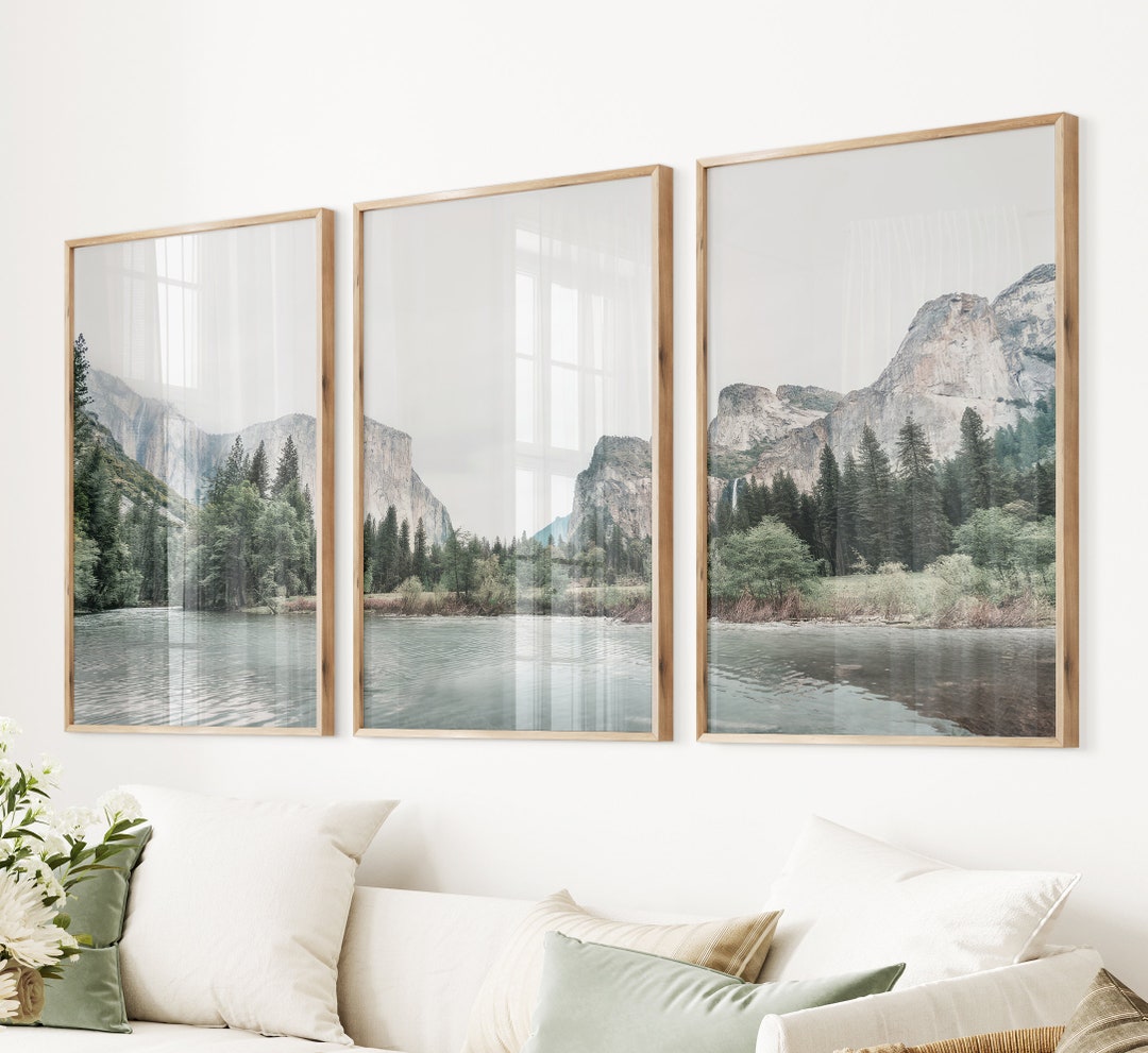 Yosemite Valley Art Print Set: Mountain Lake Landscape Triptych - Art Print (no frame), 18x24 inches