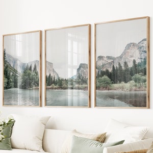 Yosemite Valley National Park Set of 3 Art Mountain Lake Poster Modern Nature Art Mountain Forest Landscape Wall Art Large Nature Triptych