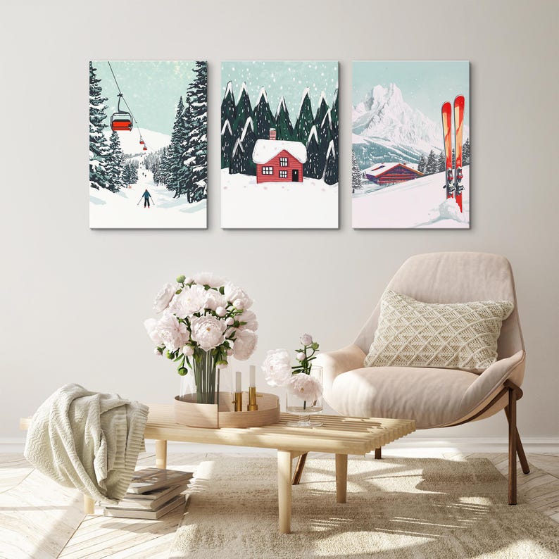 Ski Print Set: Vintage Winter Chalet Wall Art - Etsy