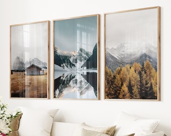 Mountain Landscape Photo Print Set: Rustic Nordic Wall Art