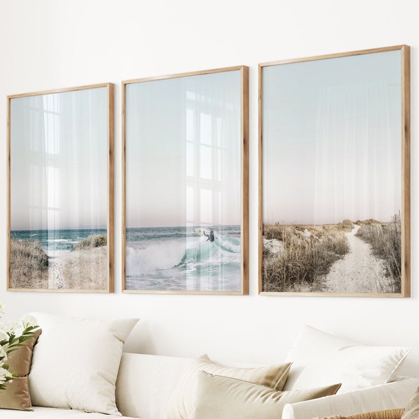 Beach Room Wall Art Coastal California Beach Pathway Poster Large Coast Photo Seascape Poster Summer Beach Set Modern Boho Pastel Beach Set