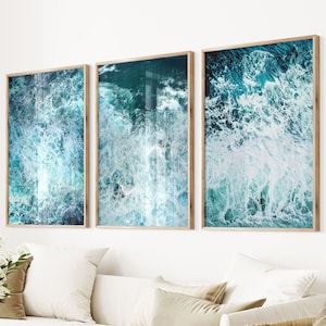 Ocean Waves Photo Giclee Art Print Waves Set of 3 Large Ocean Poster Nautical Decor Ocean Photography Set of Three Waves Posters Wall Art