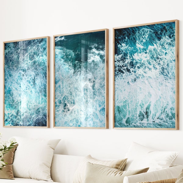 Ocean Waves Photo Giclee Art Print Waves Set of 3 Large Ocean Poster Nautical Decor Ocean Photography Set of Three Waves Posters Wall Art