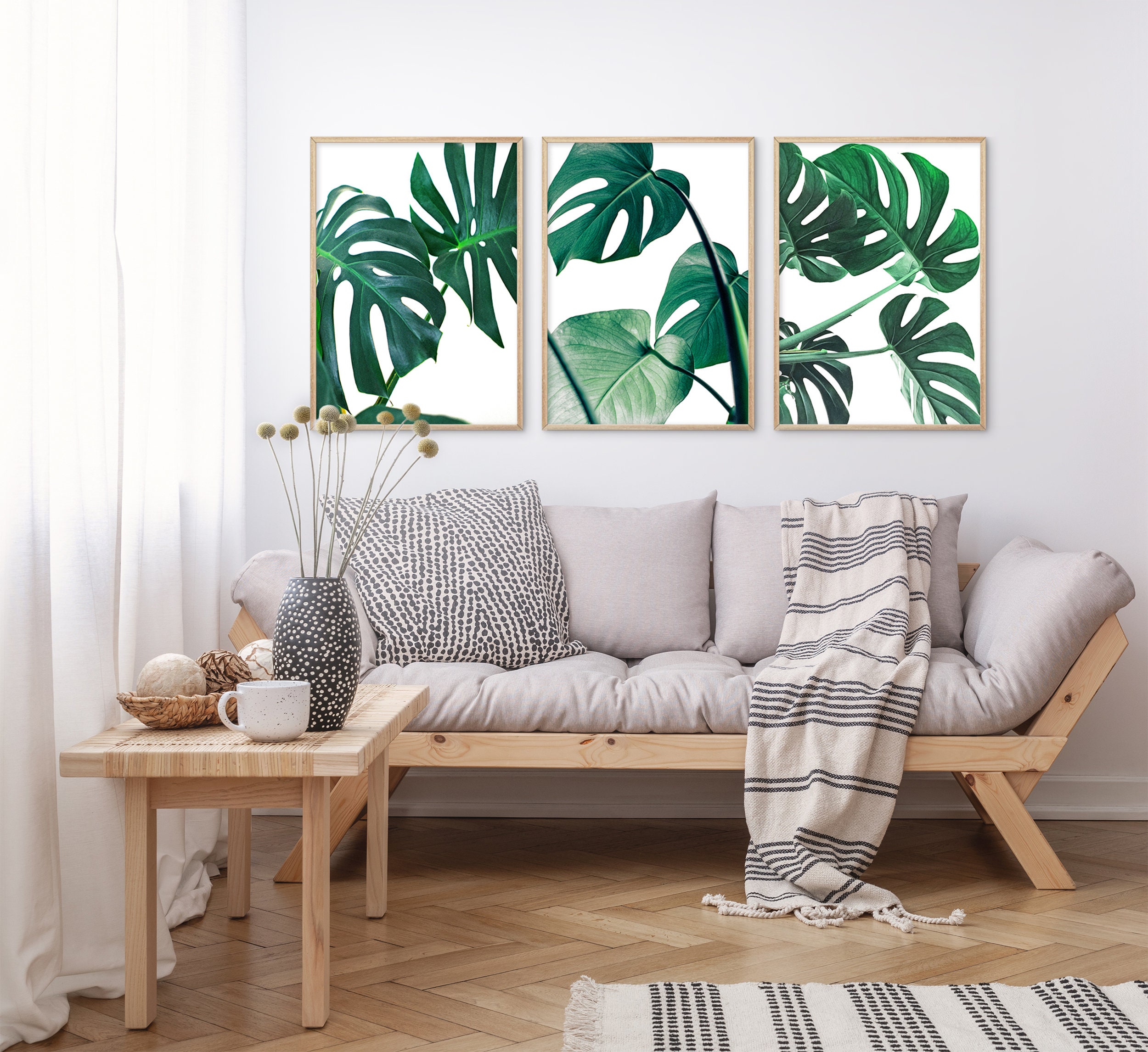 Monstera Leaf Art Prints: Set of 3 Tropical Botanical Wall Decor - Etsy