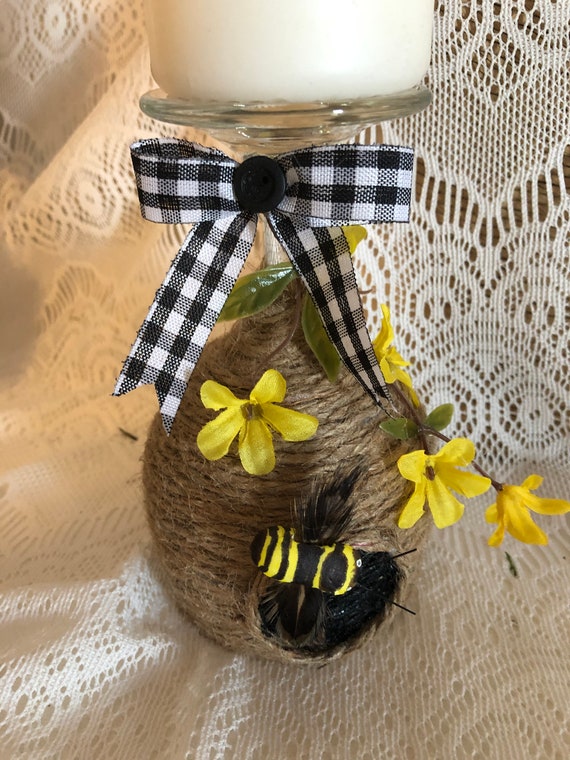 Bee Hive Wine Glass Candle Holder
