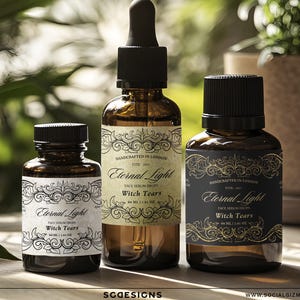 Apothecary Dropper Label Templates Editable in Canva, Vintage Witchy Potion & Tincture Bottle Labels 044