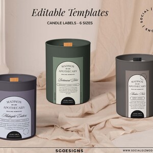 Étiquettes de bougies DIY chics, modèles d'étiquettes de bougies d'apothicaire, modèle de bougie en étain élégant, modèles de bougies fines modifiables, modèle DIY #058