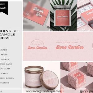 Retro Pink DIY Candle Branding Templates, DIY Retro Pink Branding Package for Candles, Pink Candle Business Branding, Retro Branding Kit