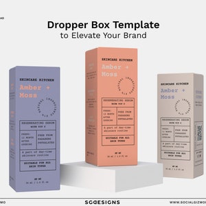 Modern Apothecary Dropper Box Design, Modern Face Serum Box Design Template, DIY Minimal Dropper Box Template, Beige Dropper Box Design #045
