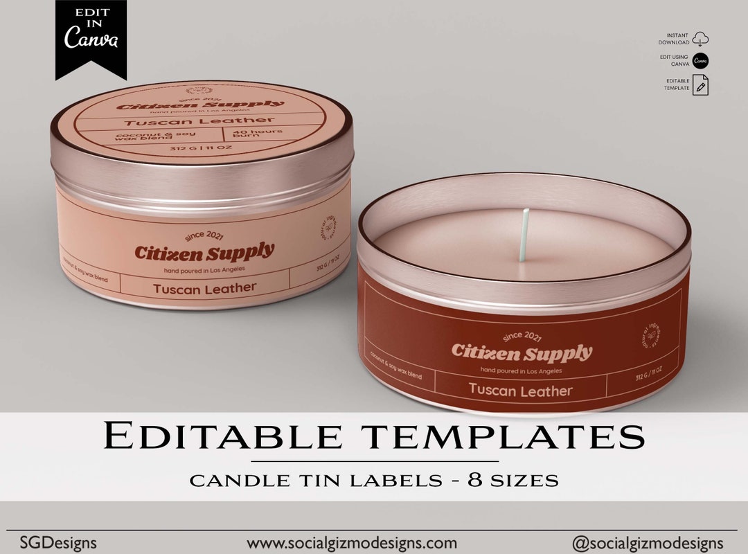Retro DIY Candle Tin Labels, Wrap Around Candle Tin Label Templates