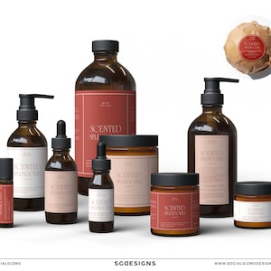 DIY Minimal Red Skincare Labels, Minimal Label Set Design, Beige Product Label Template, Editable Beauty Labels, Luxury Label Bundle, #013