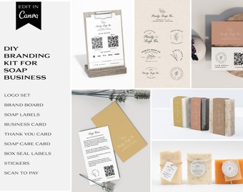 Botanical Soap Branding Kit Canva, Handmade Soap Label Templates, Artisan Brand Kit, Packaging & Logo Templates DIY Business