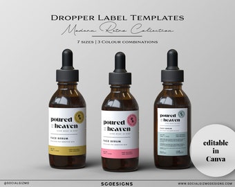 Retro Skincare Dropper Label Templates: Editable Playful Beauty Bottle Label Bundle 1oz 2oz #015