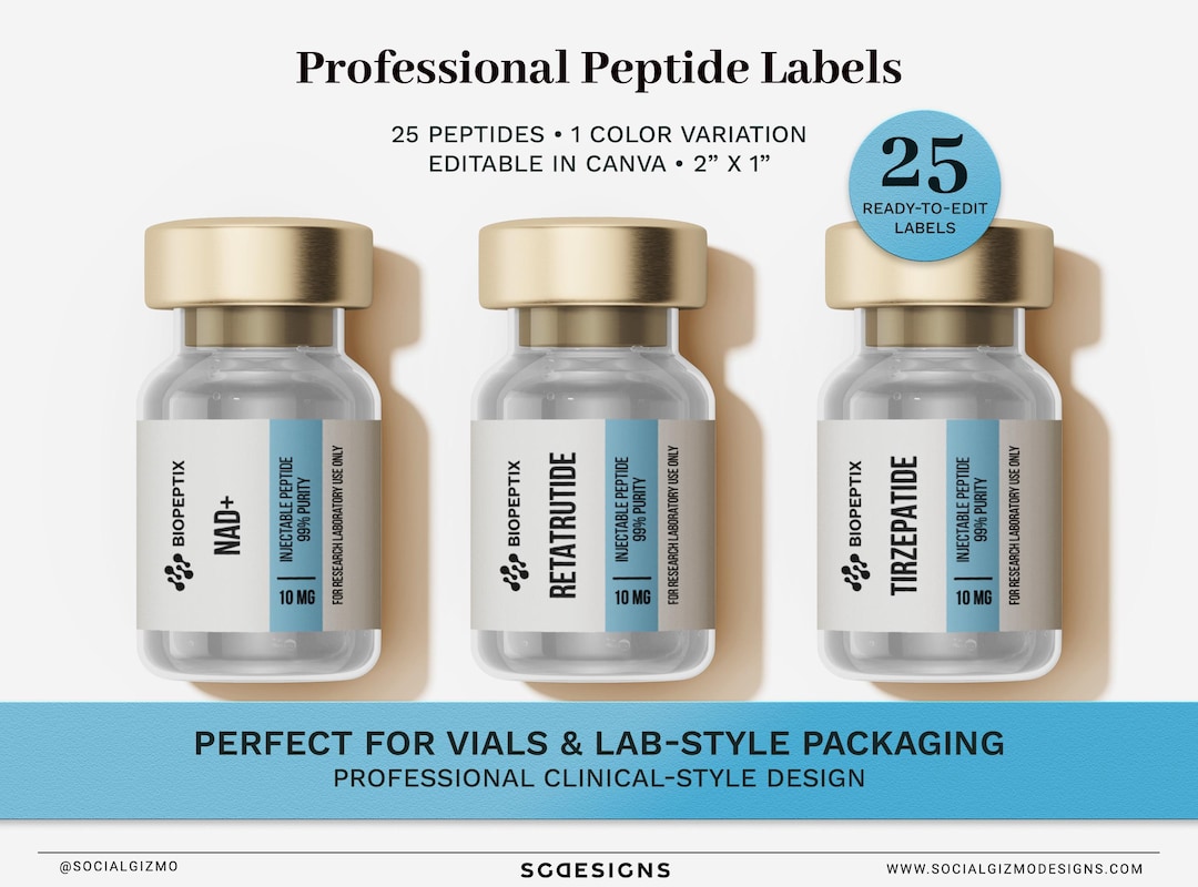 Peptide Vial Label Template 2x1, Clinical Lab Style Bottle Labels Canva ...